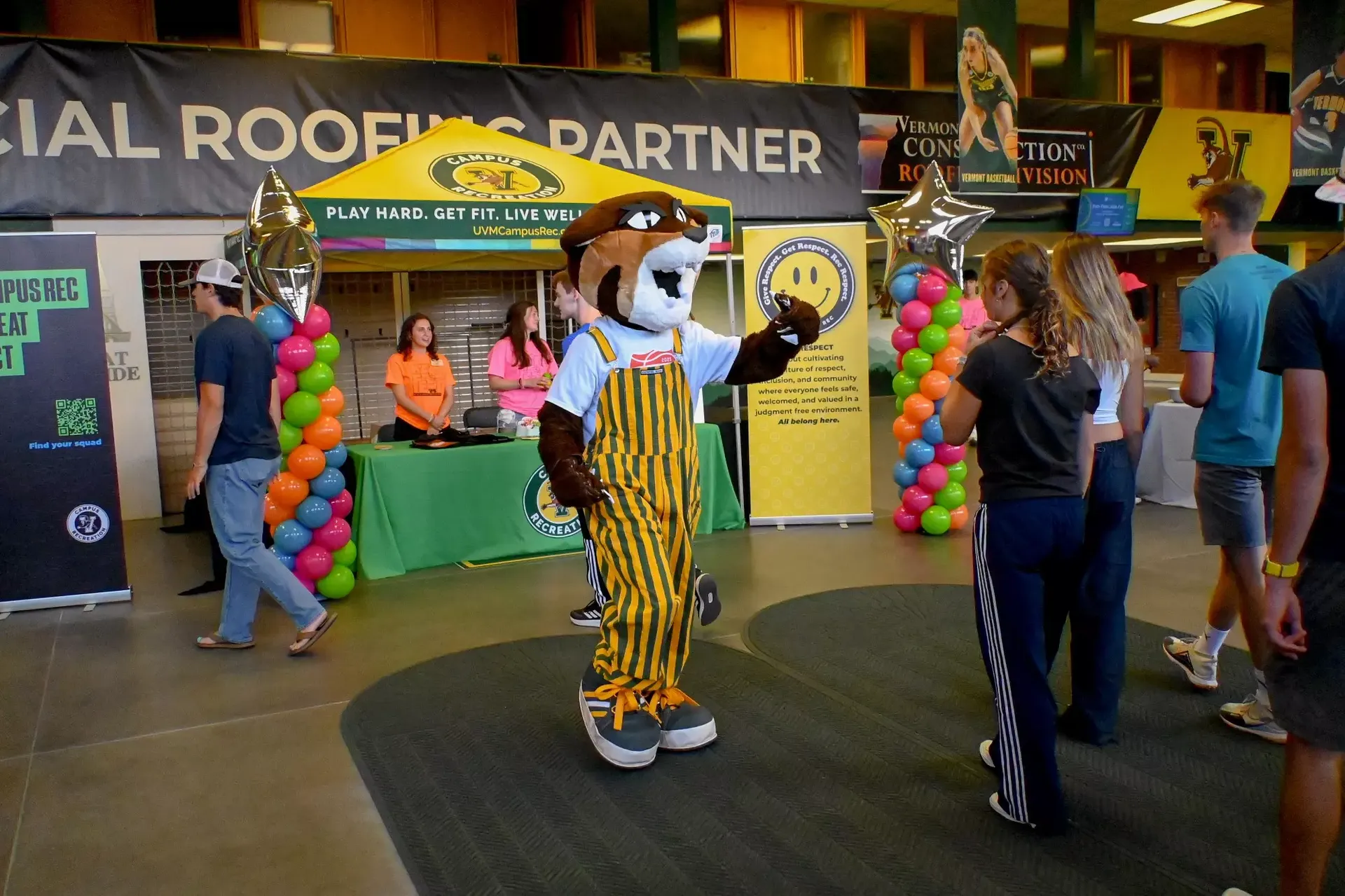 Rally Cat welcoming students to the Rec Center