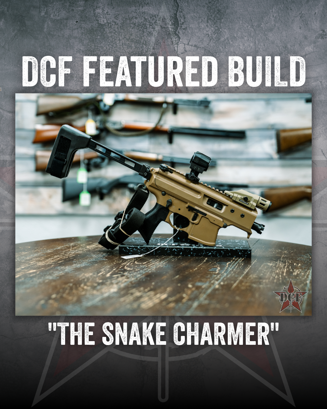 DCF Guns custom build – The Snake Charmer, an FDE folding-stock bullpup rifle