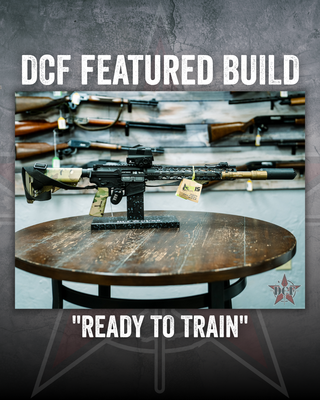 DCF Guns custom build – Ready to Train, a black AR-15 rifle