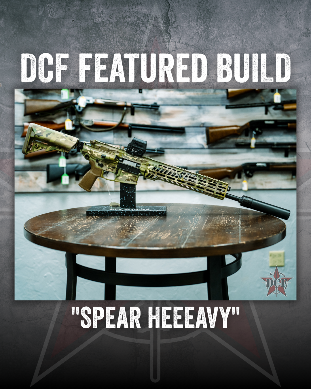 DCF Guns custom build – Spear Heeeavy, an FDE heavy-barrel rifle with suppressor