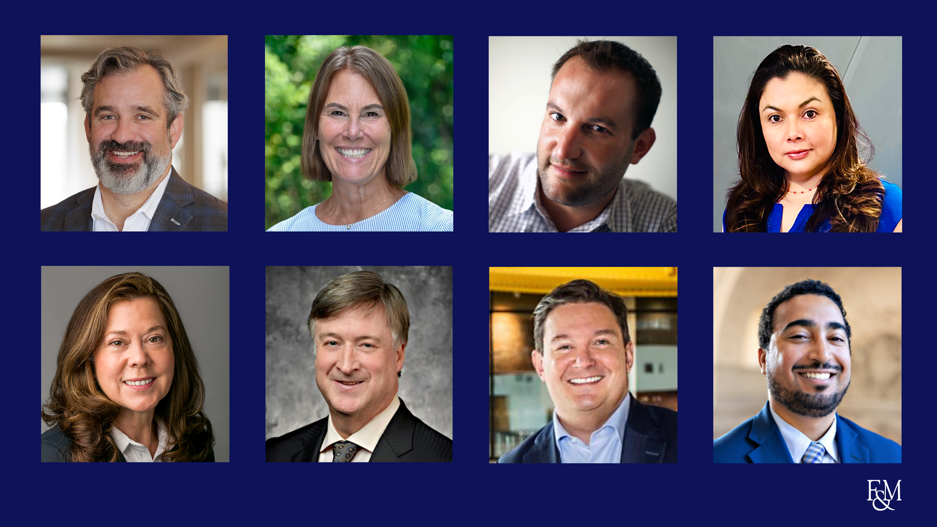 Jason Cone ’99; Jennifer Galambos ’88; David Greene; Mary Little ’75; Rob Mullins, Ph.D. ’91; Sam Reiman ’02; Karla Avelino ’01; and Preston Kilgore ’14