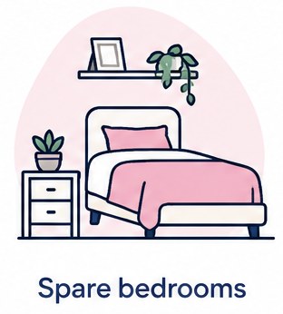 a bed with pink blanket and a plant on the shelf a bed with pink blanket and a plant on the shelf