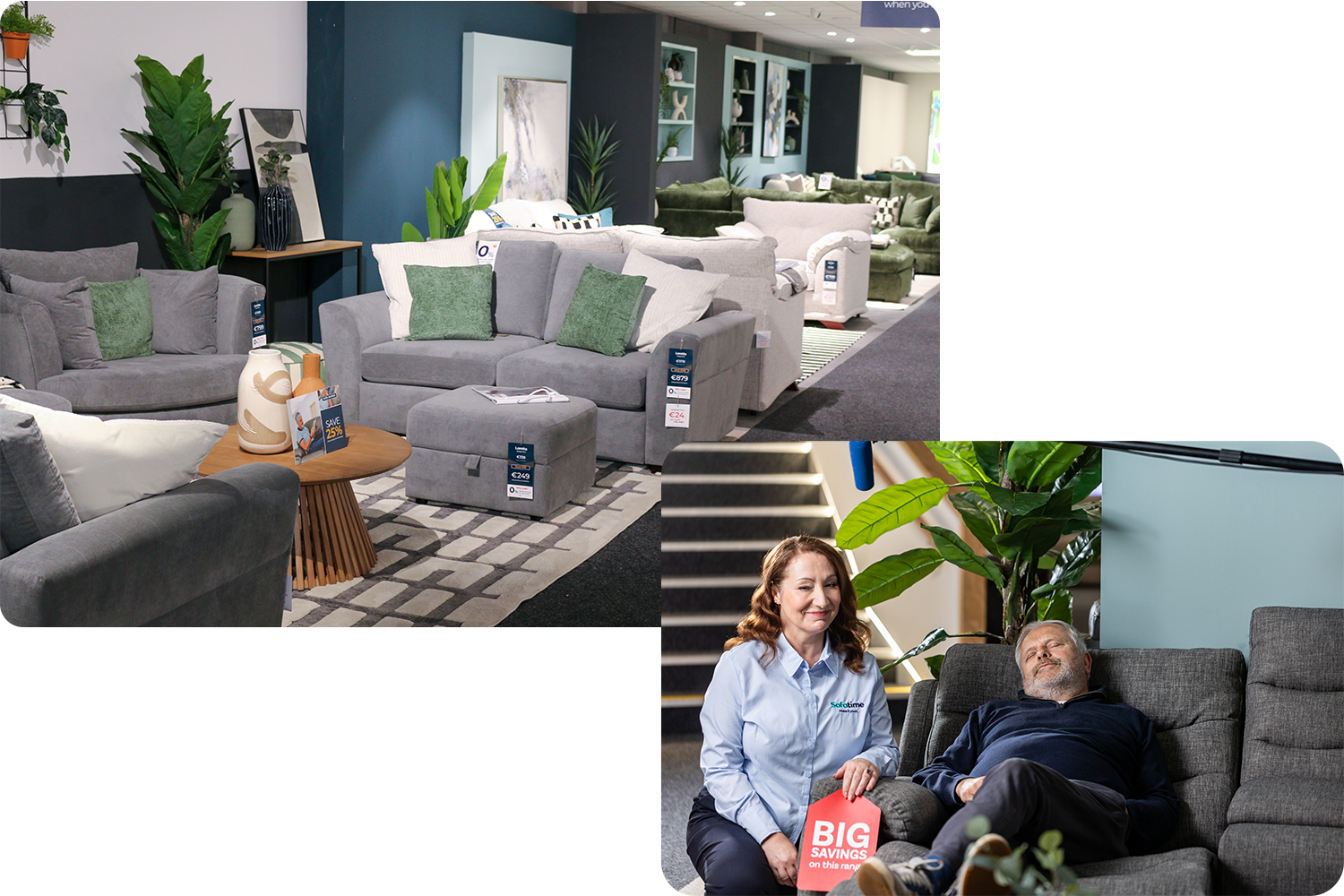 a collage of people in a furniture store a collage of people in a furniture store