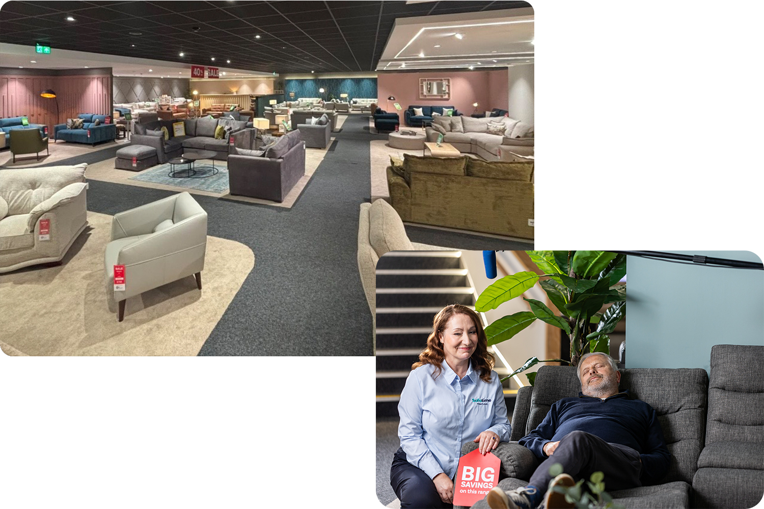a collage of people in a furniture store a collage of people in a furniture store