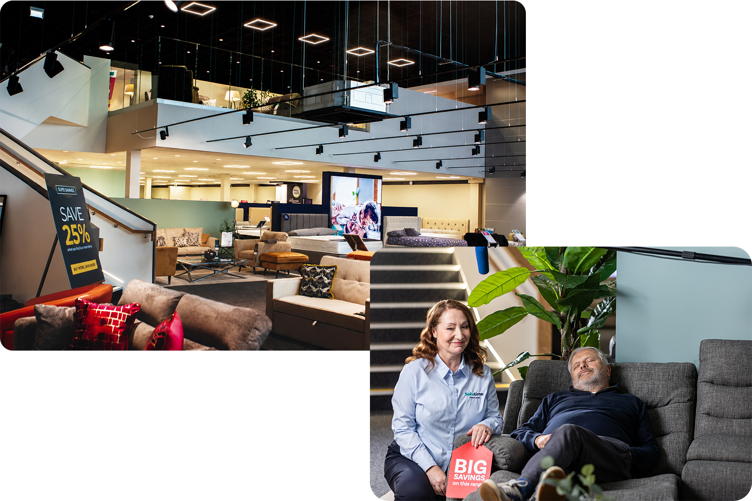 a collage of people in a furniture store a collage of people in a furniture store