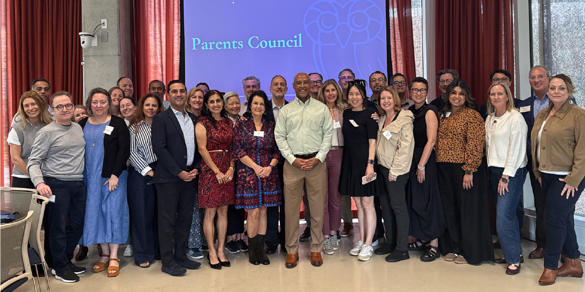 Group photo of Rice Parents Council members with President DesRoches
