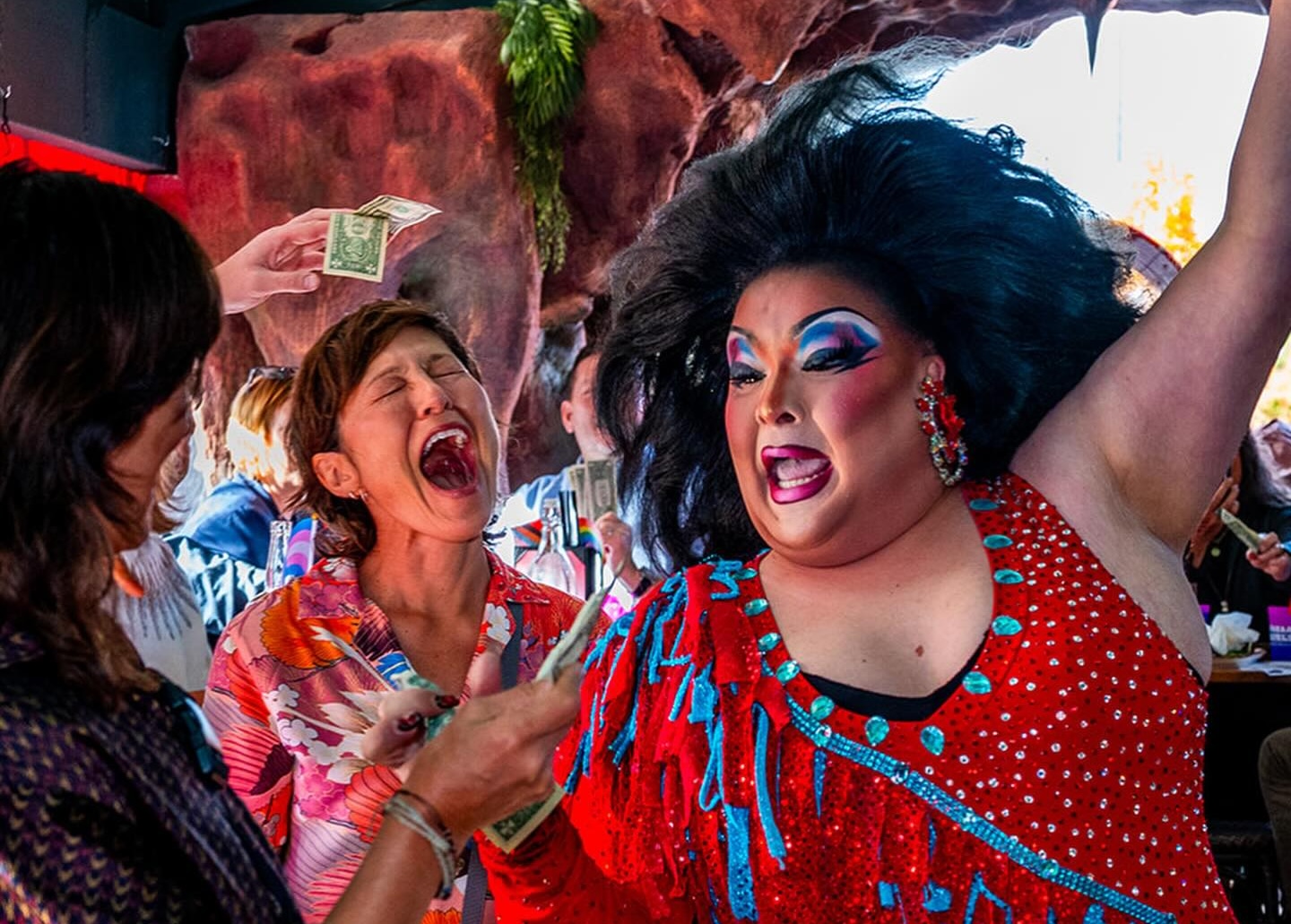 A drag performer and guest at the Western Washington Drag Brunch