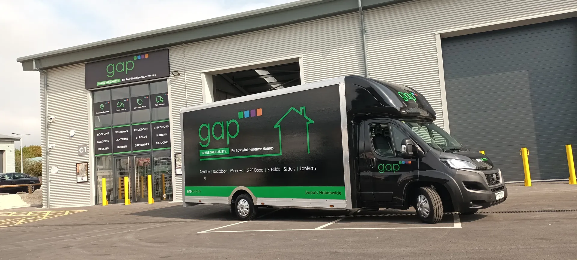 A GAP depot with a branded delivery van outside