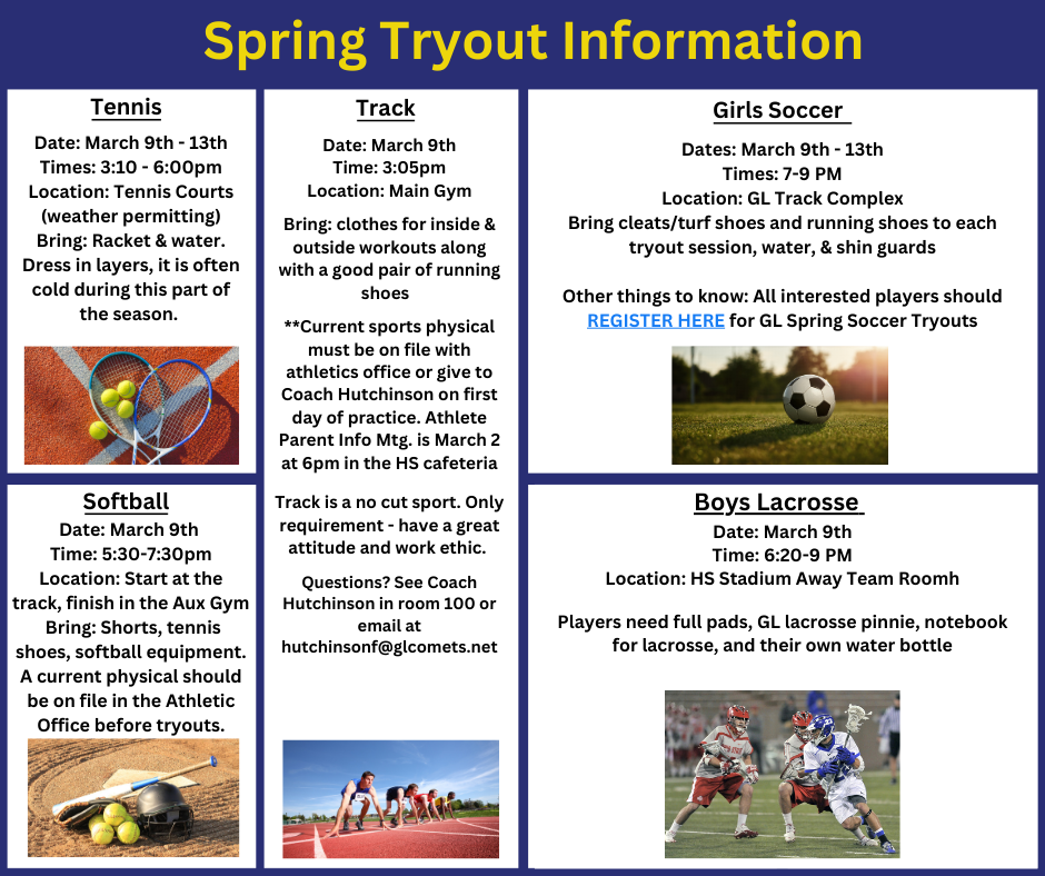 Spring Athletic Tryout information page 1