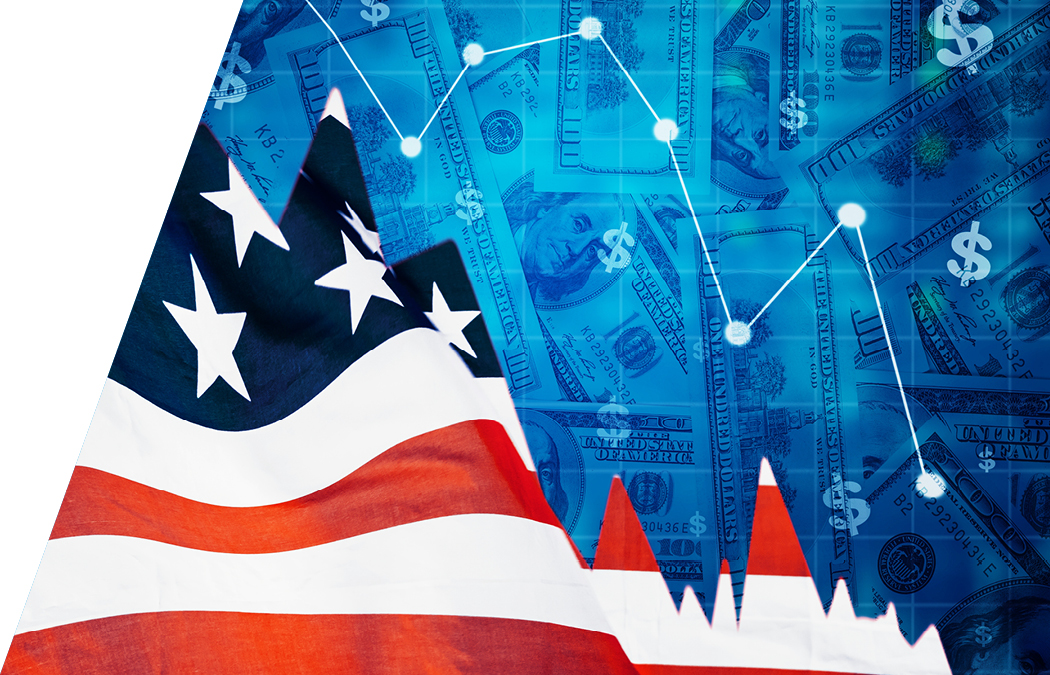 Graphic of American flag, money, and dollar signs