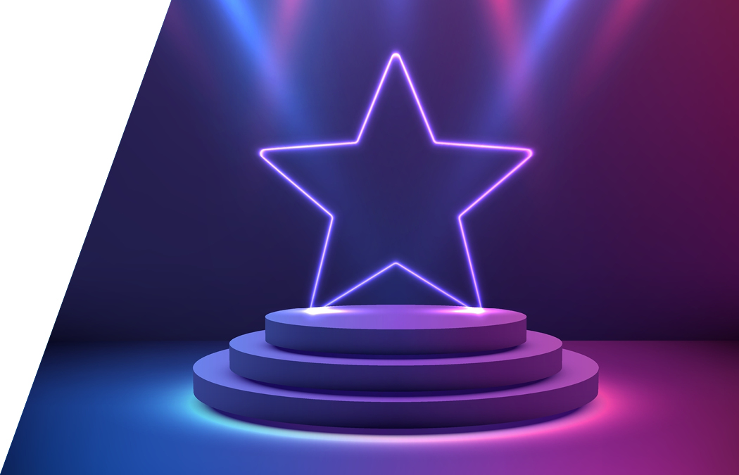 A star with spotlights on a podium