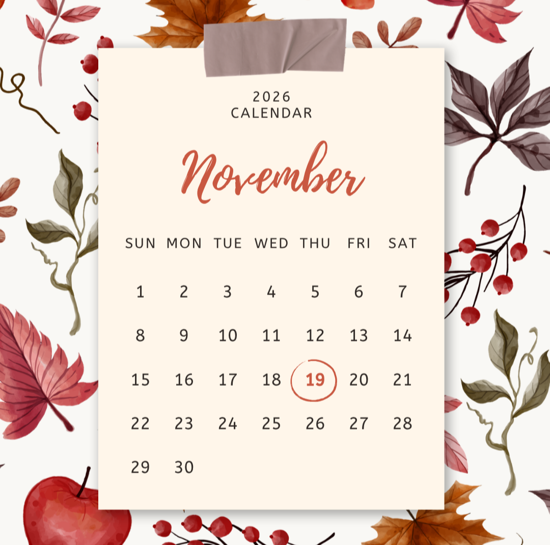 Picture of a calendar with 19th November marked