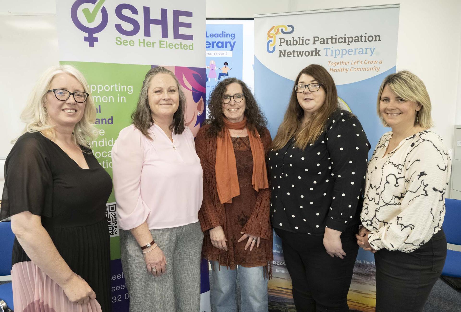 Photo of SHE & PPN teams Panel discussion L to R: Elaine Duggan, (SHE Digital Media and CRM Coordinator), Dr. Michelle Maher (SHE Programme Manager), Ruth Smith (Tipperary PPN Coordinator), Sharon Melbourne (PPN Administrator) and Megan Flynn Dixon (SHE Communication & Development Manager).