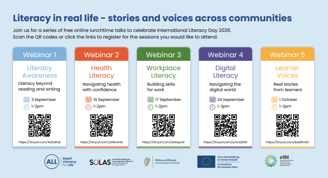 Literacy in real life webinars poster details below
