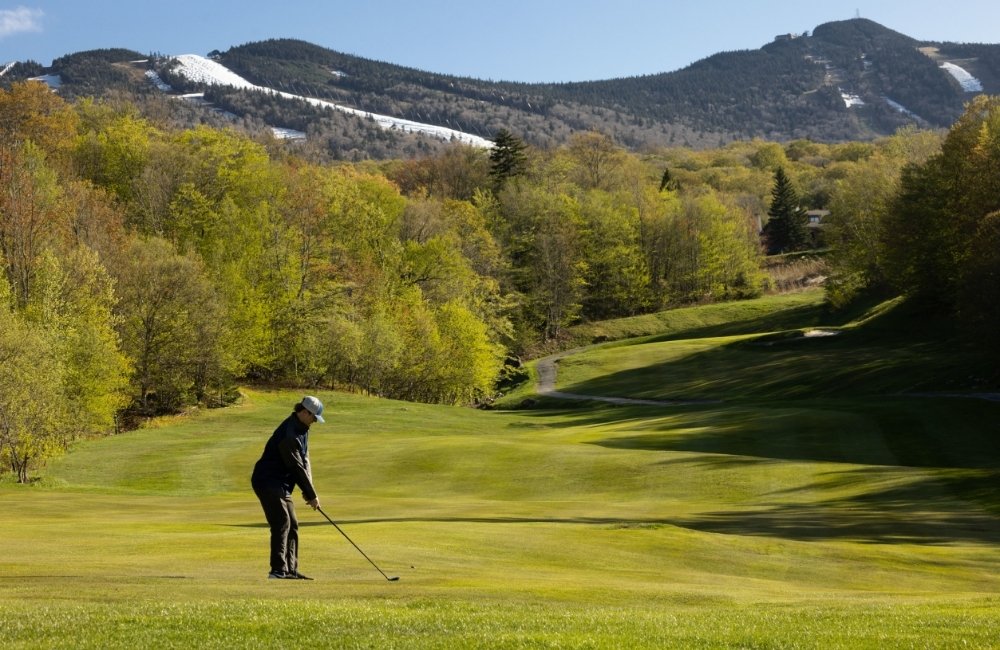 a man playing golf on a golf course