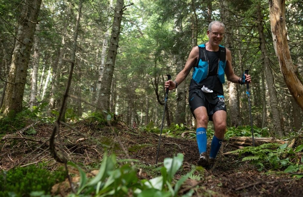 a person hiking in the woods