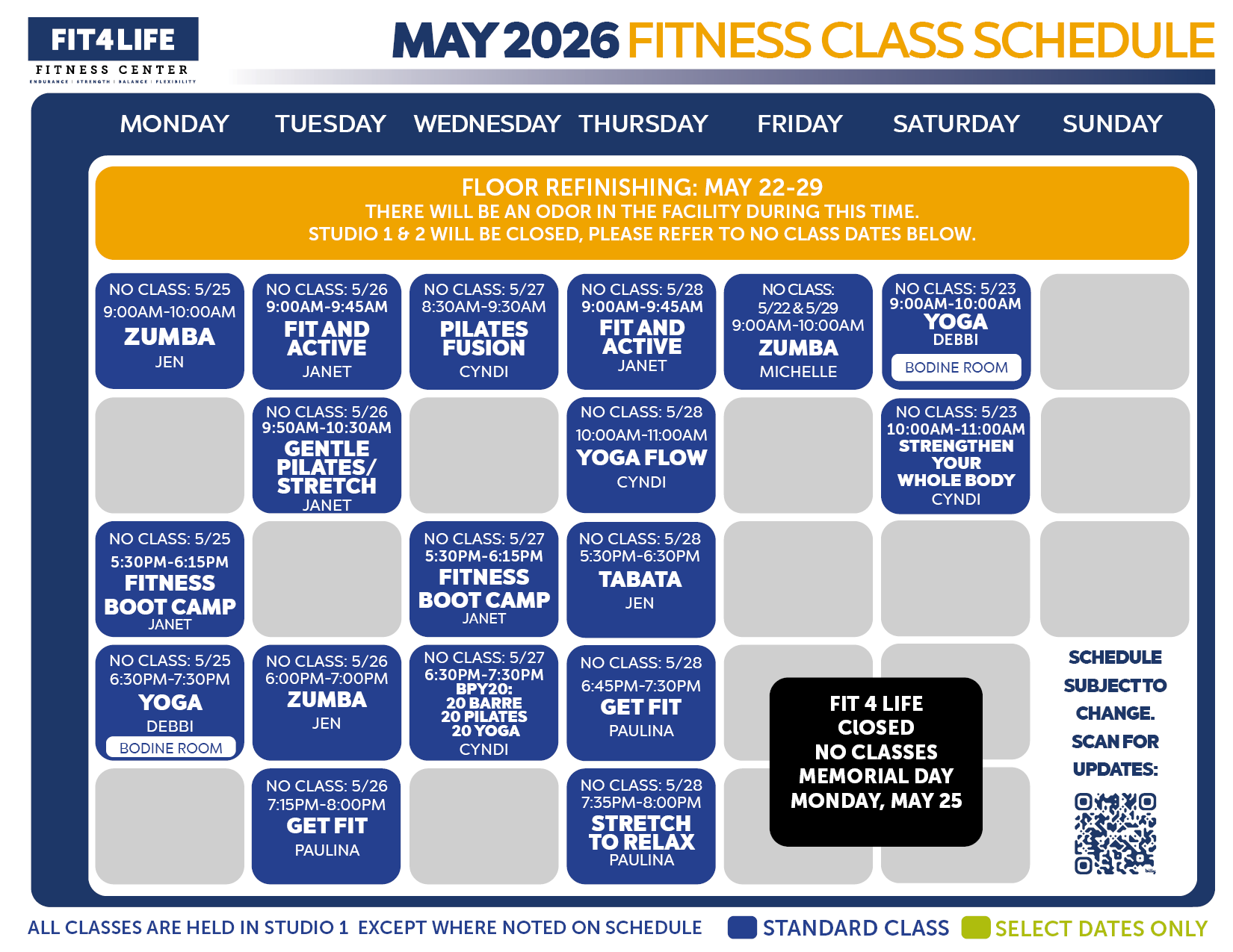 May 2026 Fitness Class Schedule