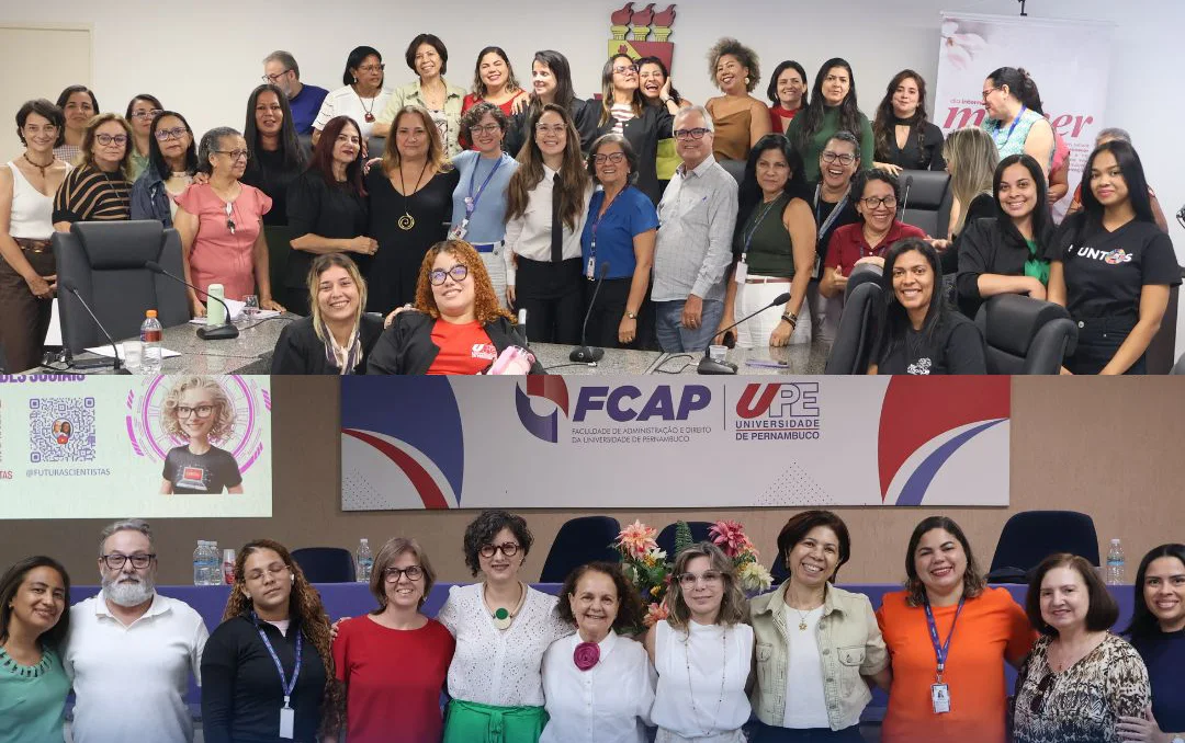Gestores e membros da comunidade acadêmica da UPE durante as atividades em alusão ao Dia Internacional da Mulher, na Reitoria e na Faculdade de Administração e Direito (FCAP/UPE)