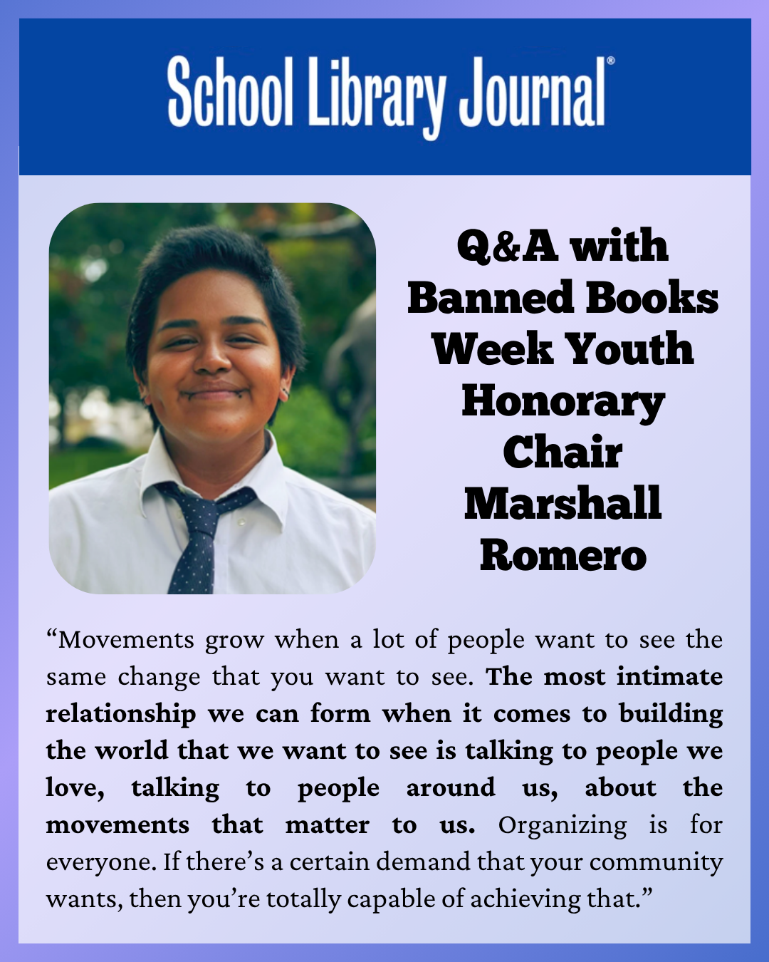 Q&A with Banned Books Week Youth Honorary Chair Marshall Romero
