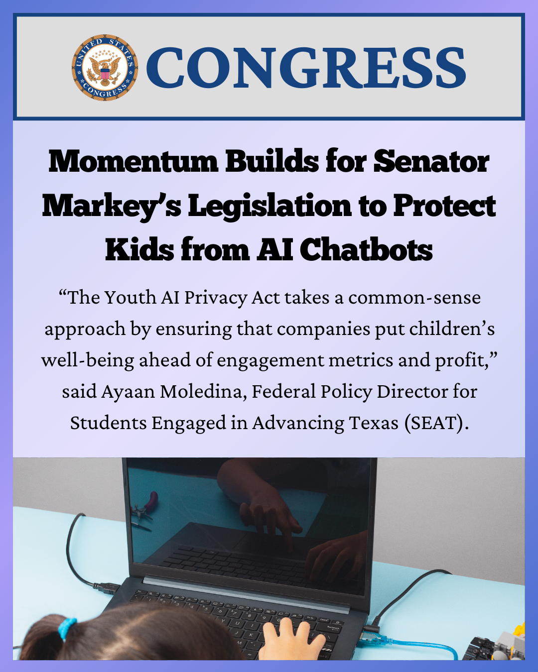 Momentum Builds for Senator Markey’s Legislation to Protect Kids from AI Chatbots