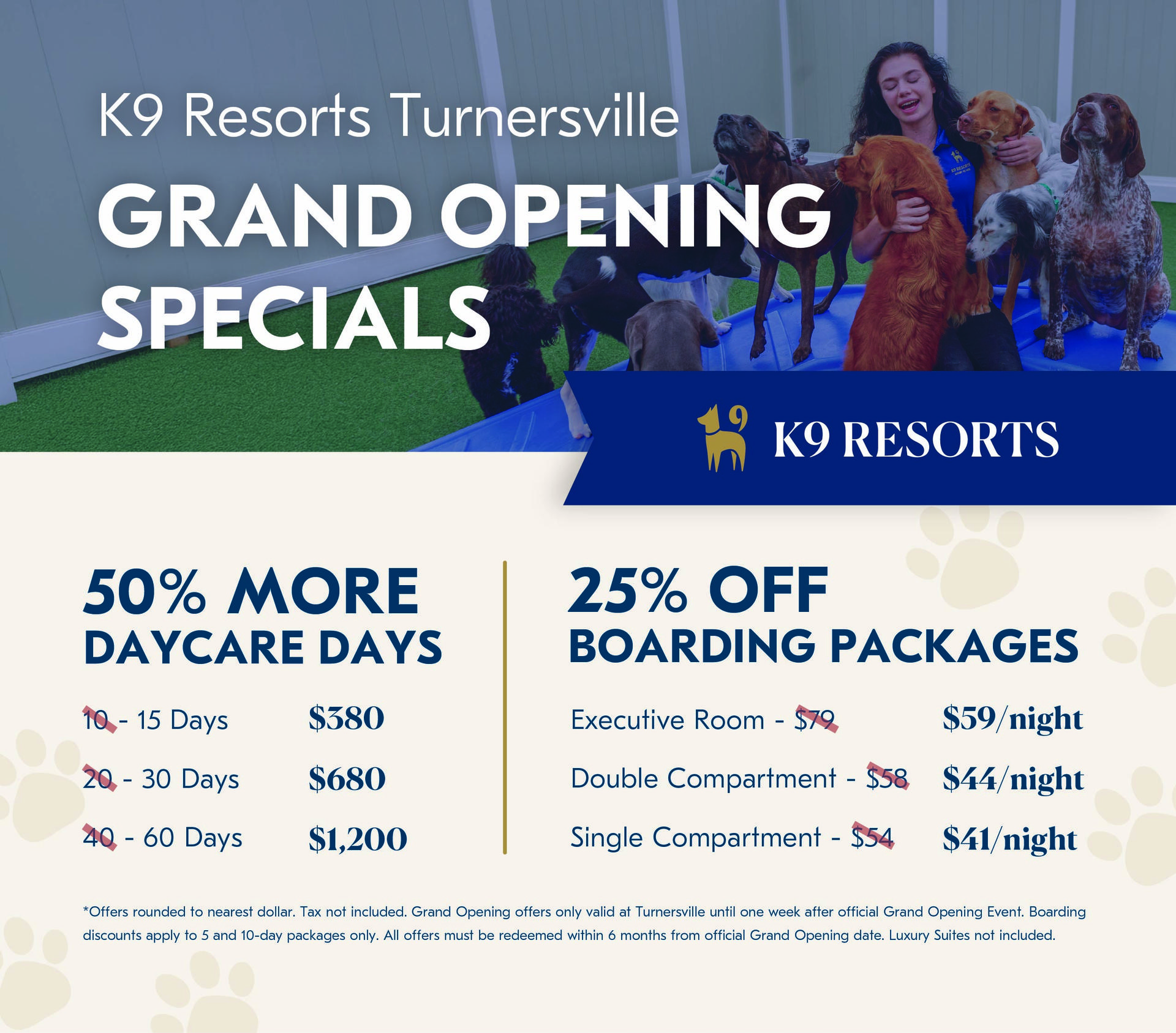 K9 Resorts Turnersville Grand Opening specials. 