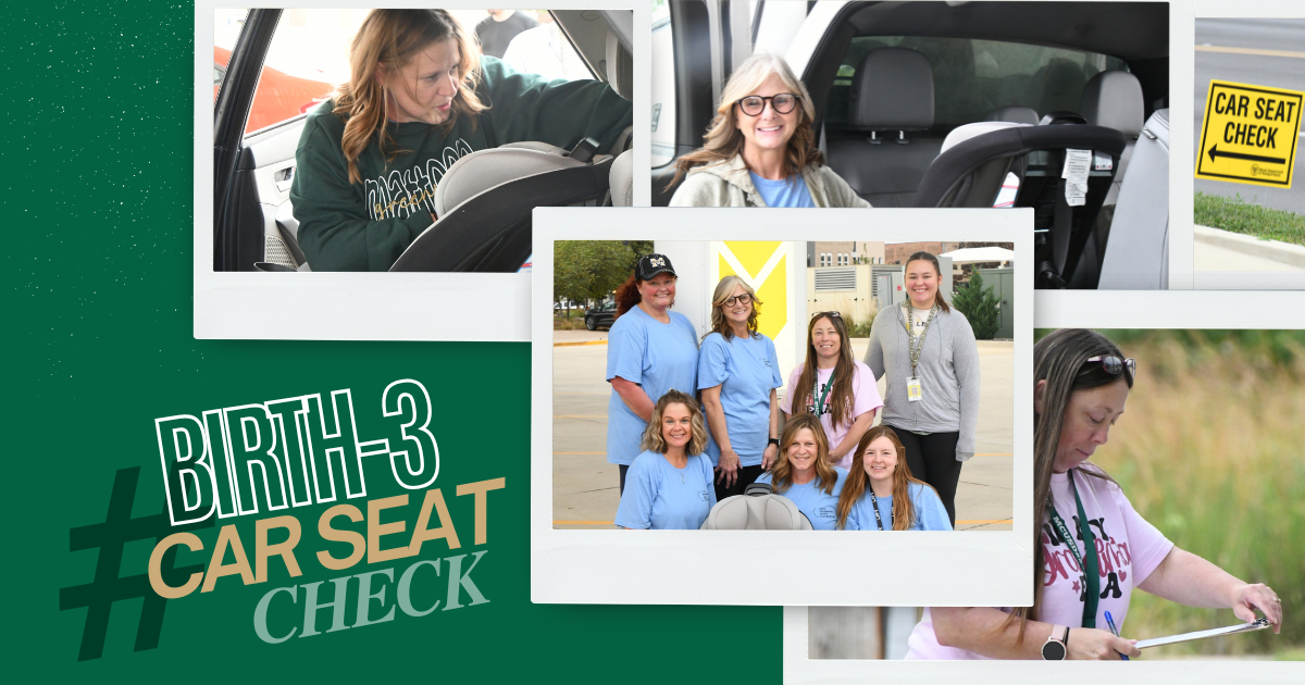 Birth-3 Car Seat Check | Green graphic featuring pictures from our car seat event