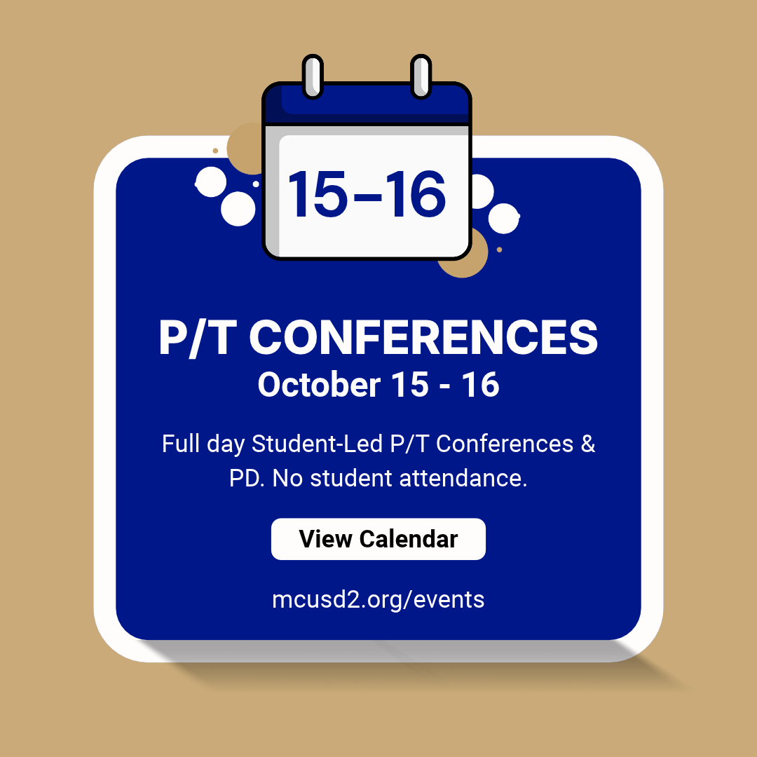 Calendar Pop-Up: Student-Led Parent Teacher Conferences October 15-16, No Student Attendance