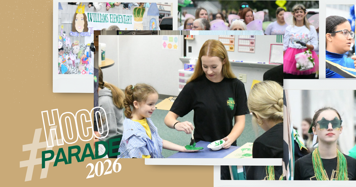 Hoco Parade 2026 | Gold graphic featuring pictures from our homecoming parade