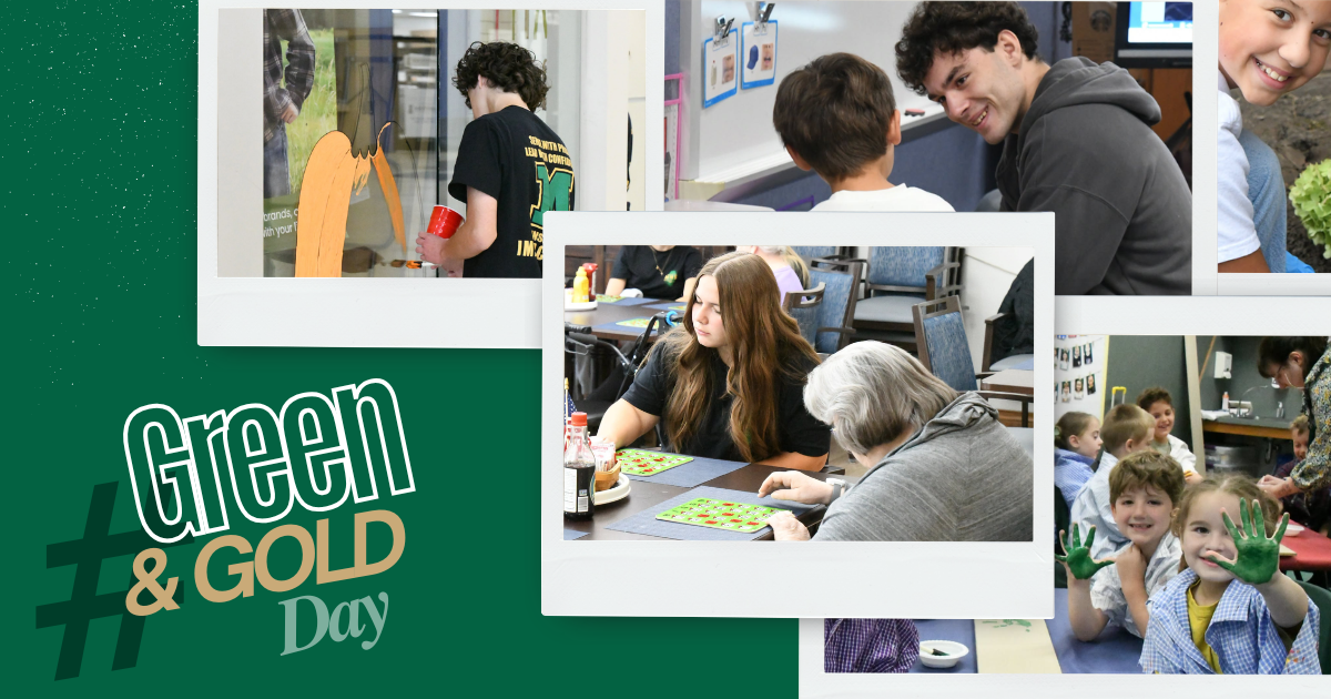 Green & Gold Day | Green graphic featuring pictures from our annual day of service