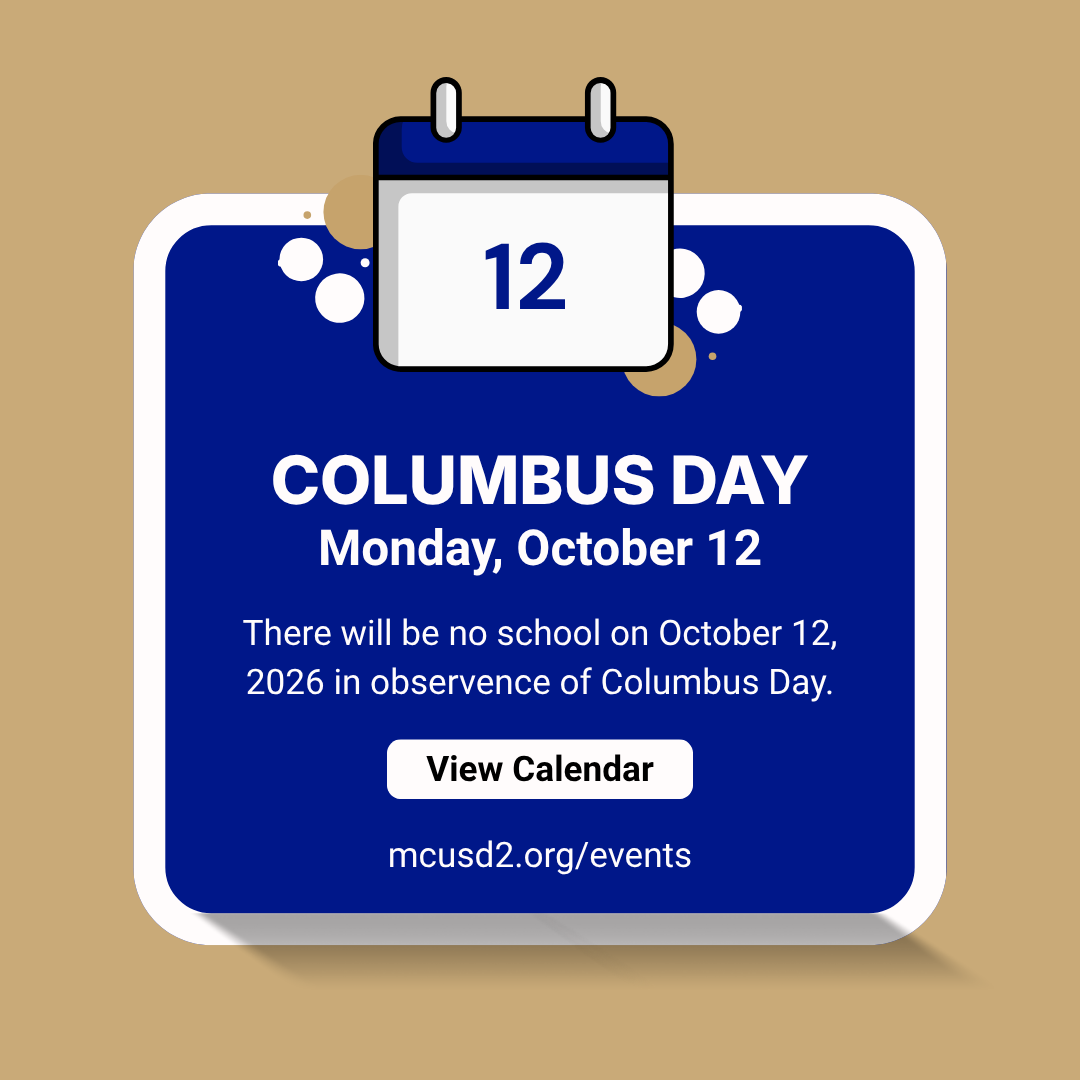 Calendar Pop-Up: Columbus Day, Monday, October 12, No School