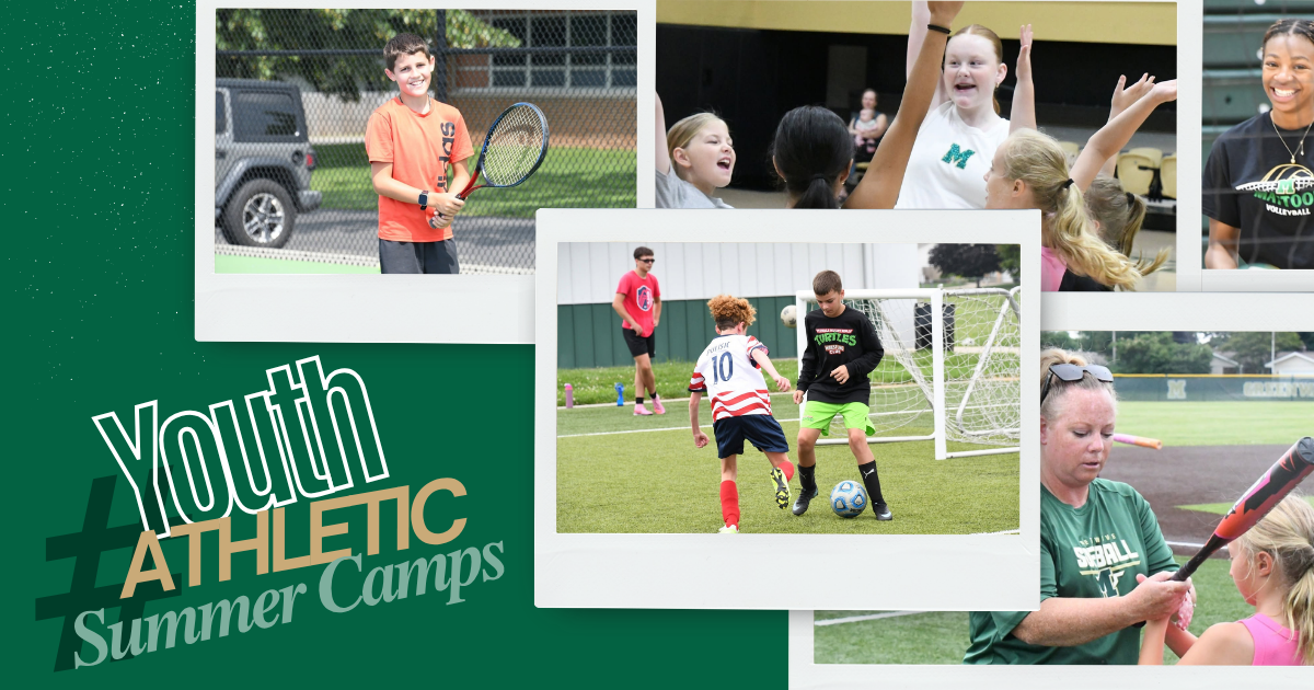 Youth Athletic Summer Camps | Green graphic featuring pictures from our summer camps