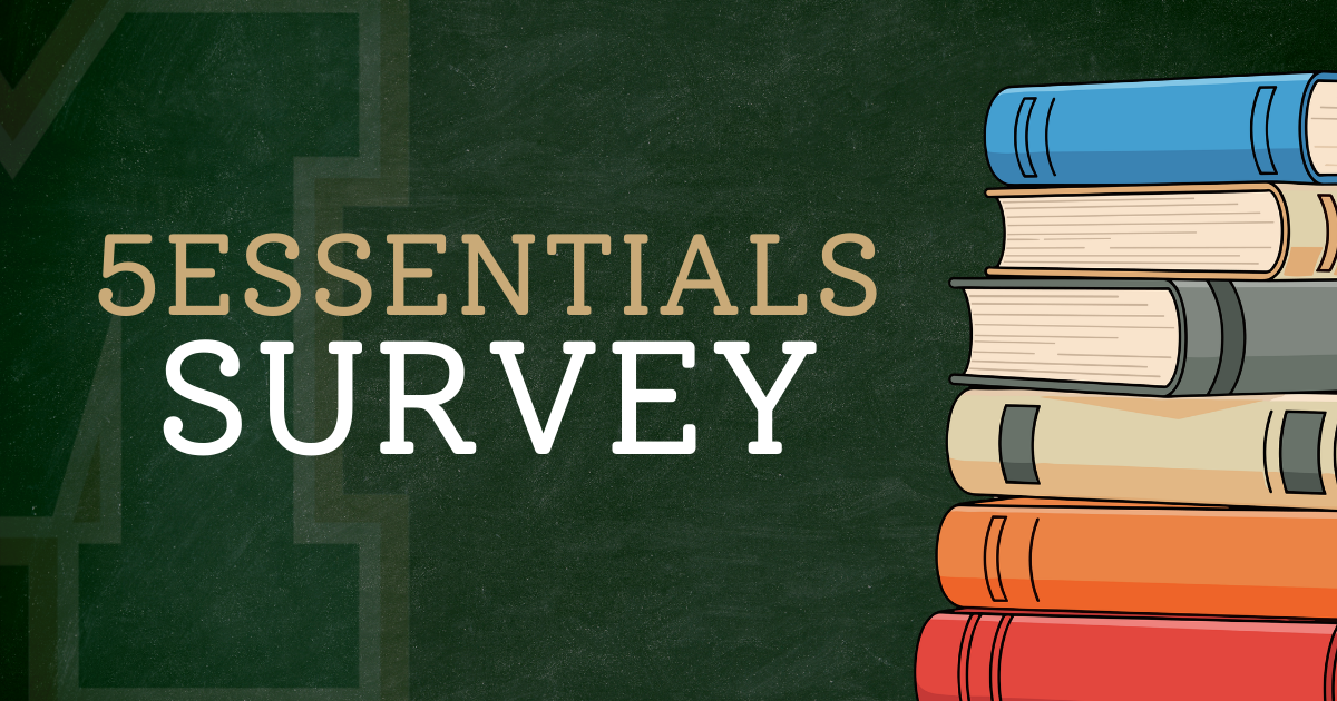 5Essentials Survey | Graphic featuring school books