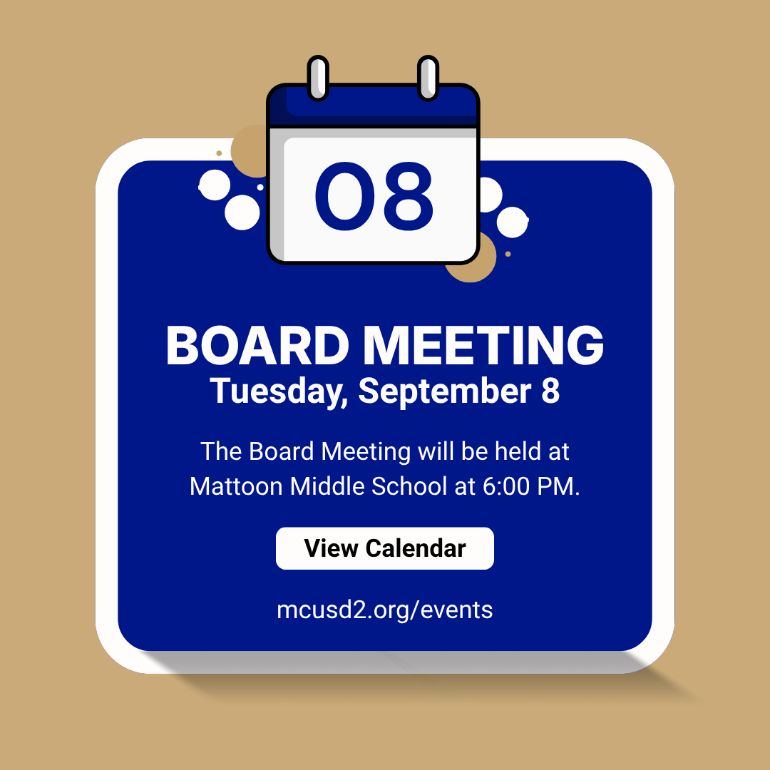 Calendar Pop-Up: Board Meeting Tuesday, September 8 at MMS begins at 6PM