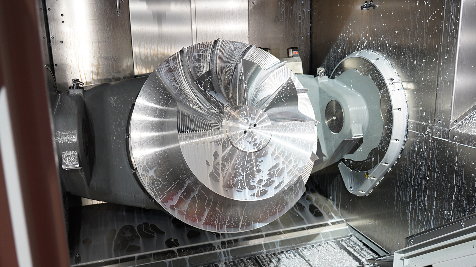 Machined aluminum impeller close-up