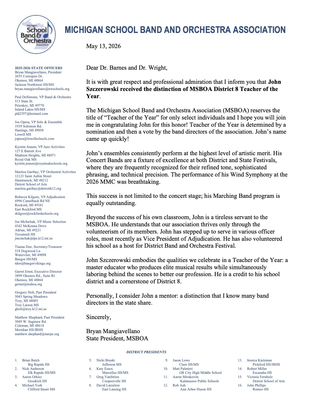 MSBOA Announcement MSBOA Announcement