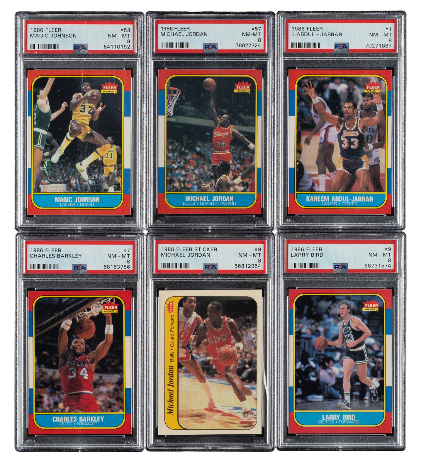 1986-1987 Fleer Basketball PSA NM-MT 8 Complete Set (132) Plus Complete Sticker Set (11)
