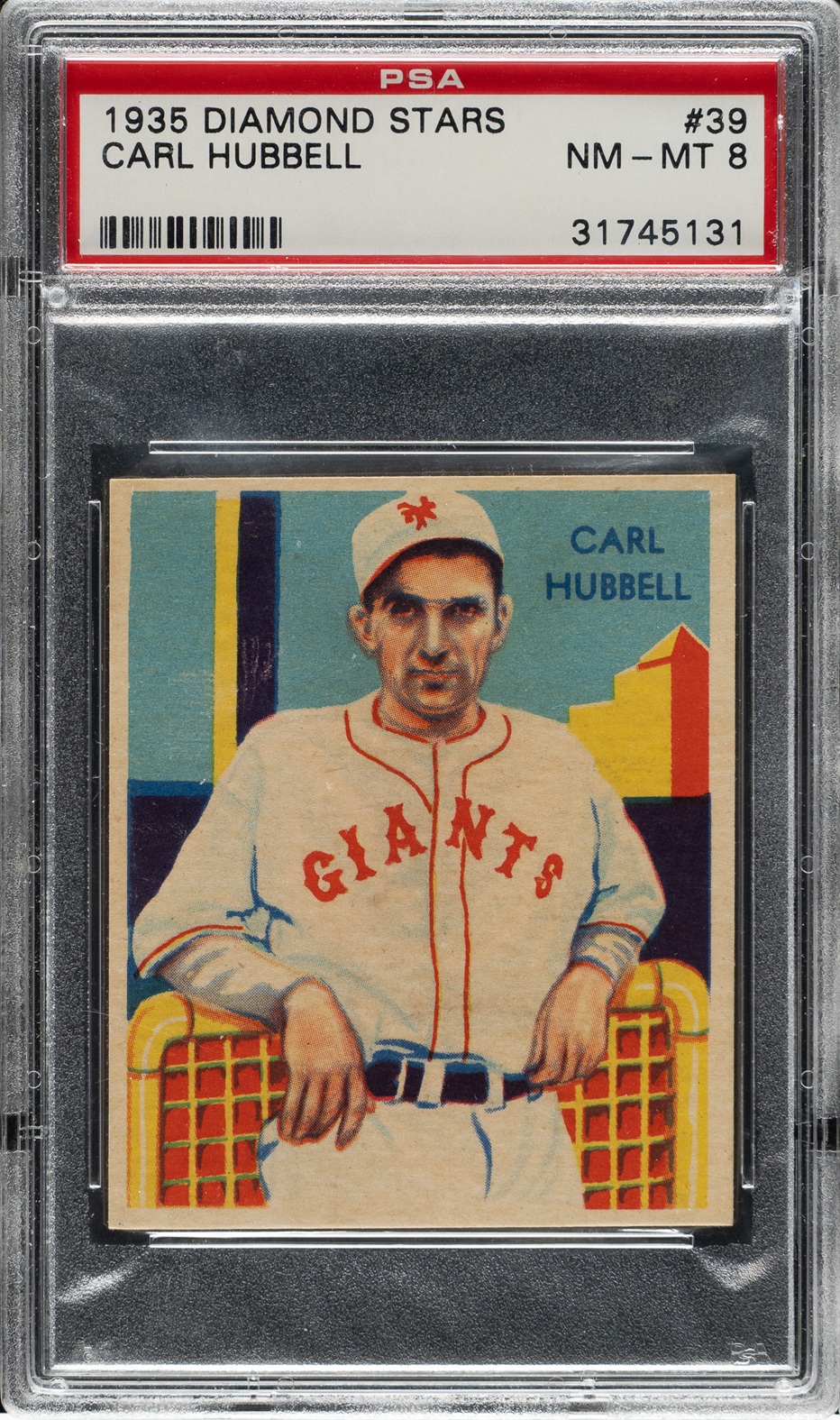 1934-1936 R327 Diamond Stars #39 Carl Hubbell (1935 Green Back) PSA NM-MT 8