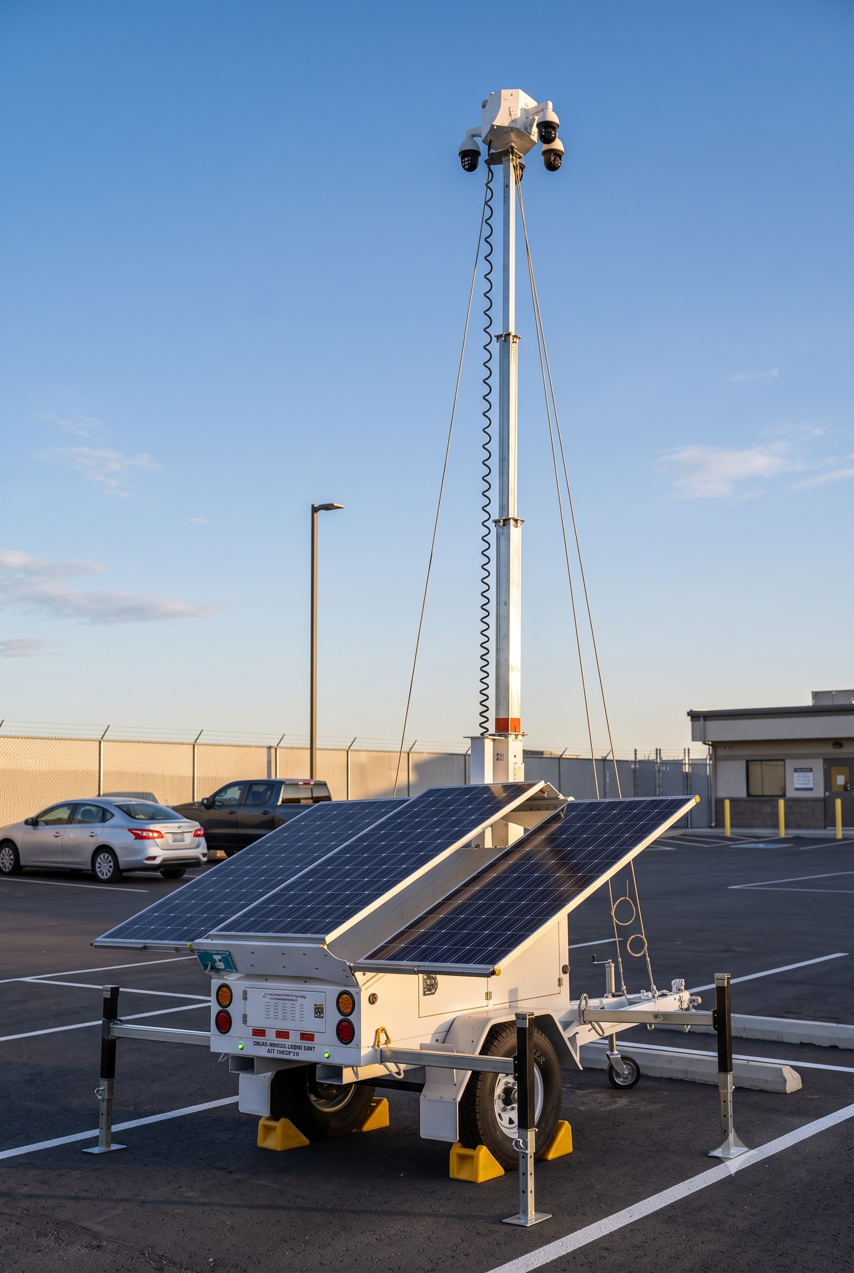 Mobile surveillance trailer deployed in an active parking lot -- real-world field security deployment using Axiomtek transportation-grade edge computing platform