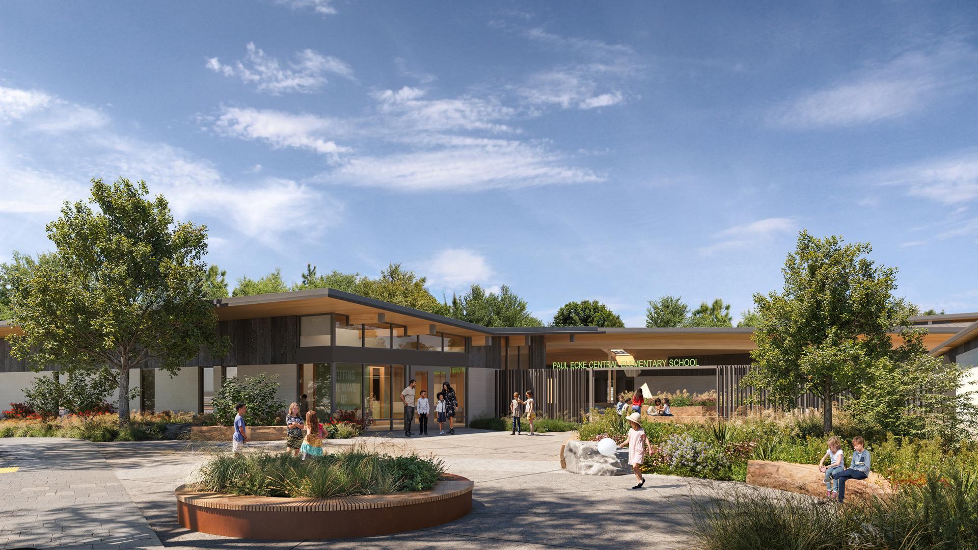Paul Ecke Central rendering of new school front.