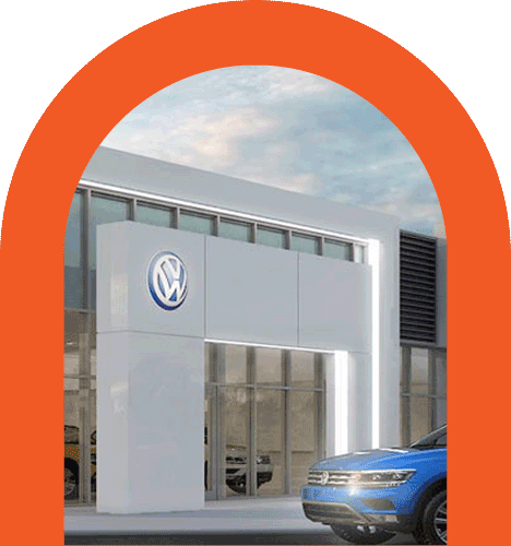 University Volkswagen dealership and vehicle