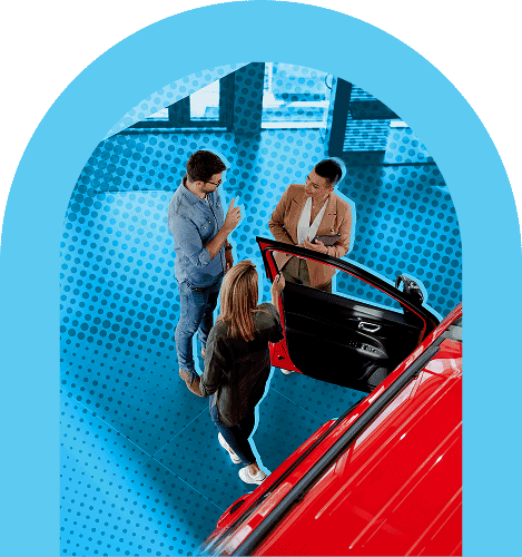 University Volkswagen Mazda finance team helping a customer