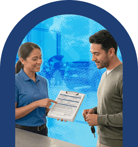 A service advisor explaining vehicle service