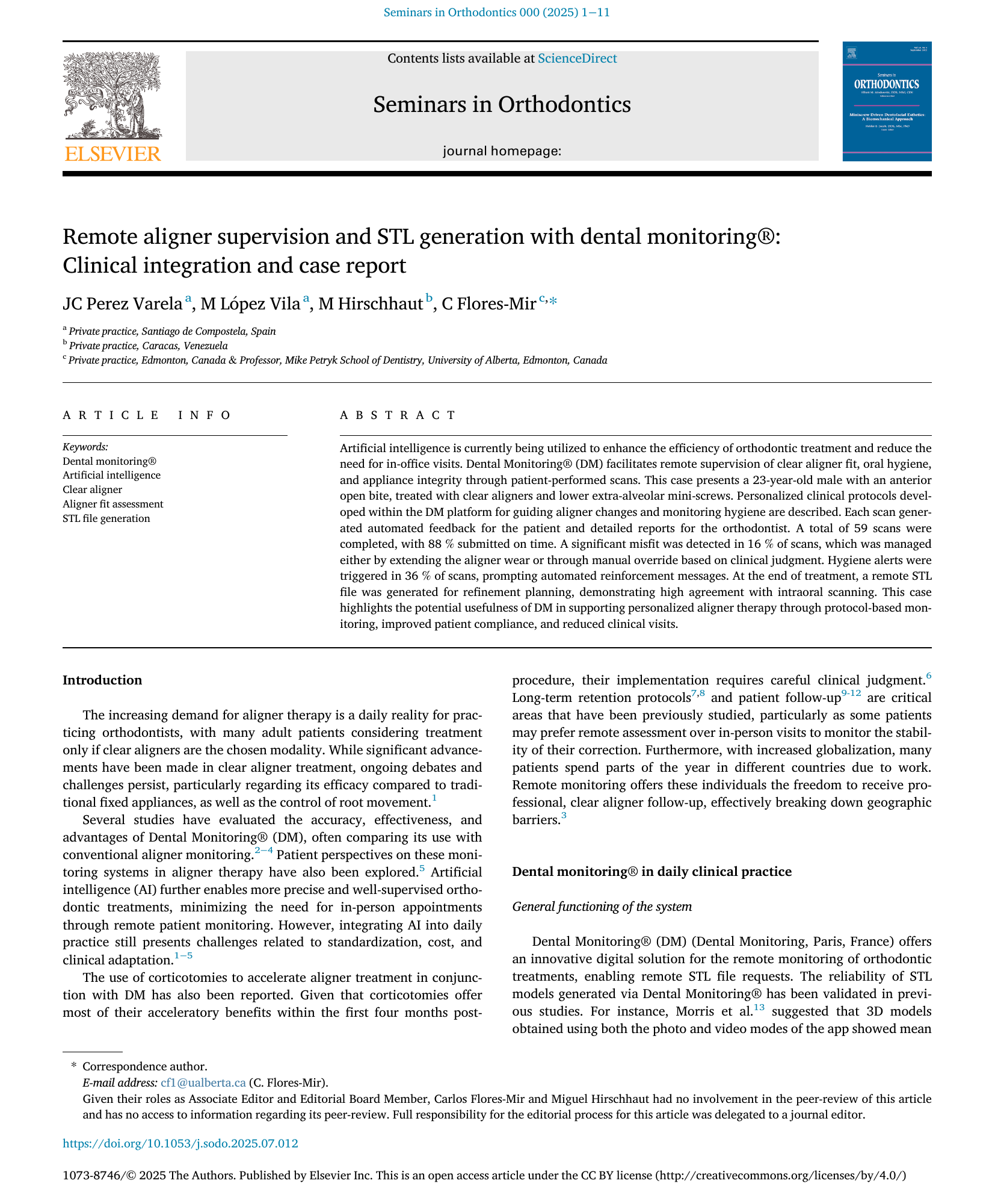 Seminars in Orthodontics case report cover page