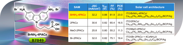 适用于高效窄带隙钙钛矿太阳能电池的SAM成膜剂：BrNH3-4PACz