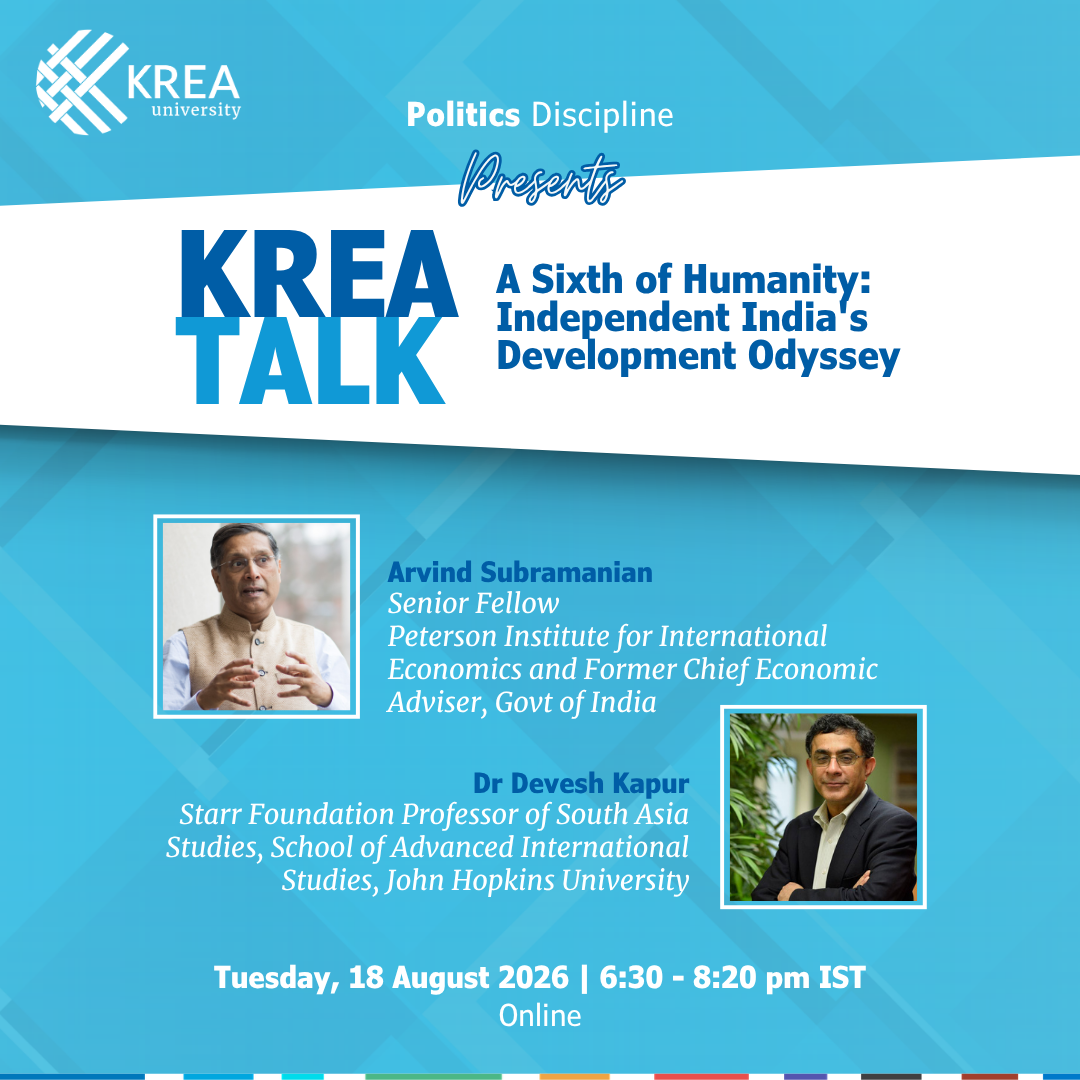 Krea Politics Talk| A Sixth of Humanity: Independent India's Development Odyssey by Dr Arvind Subramanian & Dr Devesh Kapur