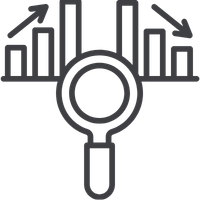 a graphic of a magnifying glass and graph