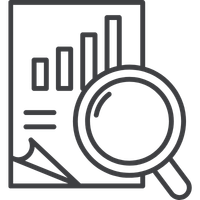 a graphic of a graph and magnifying glass