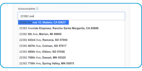 Address Autocomplete showing address being input