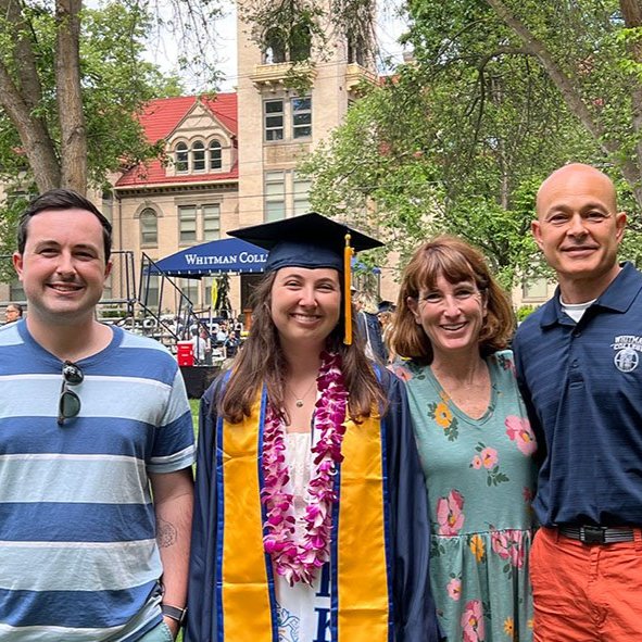 Nata Natarajan and Alison Ashlock with their two children at Whitman graduation