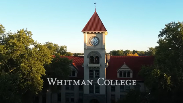 Memorial Building with white text: “Whitman College”